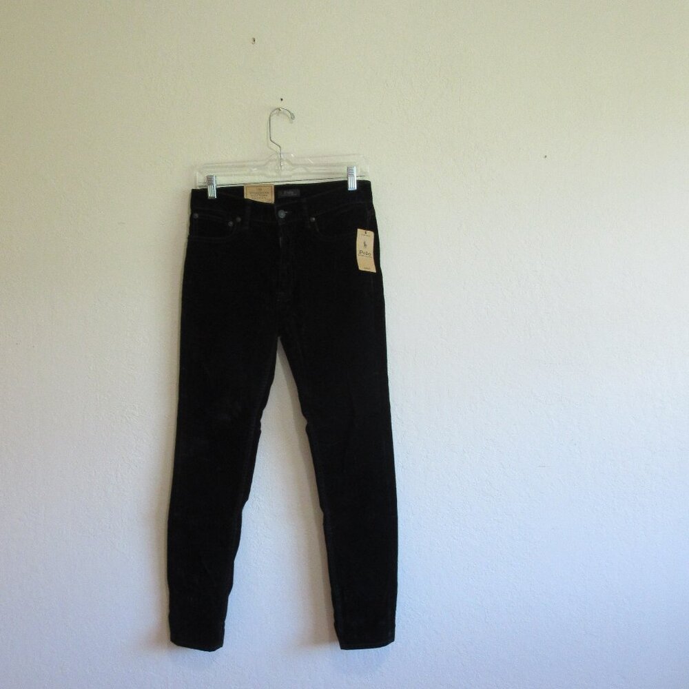 Polo Ralph Lauren Black Velvet Tompkins Mid Rise Skinny 28 Dress Pants
